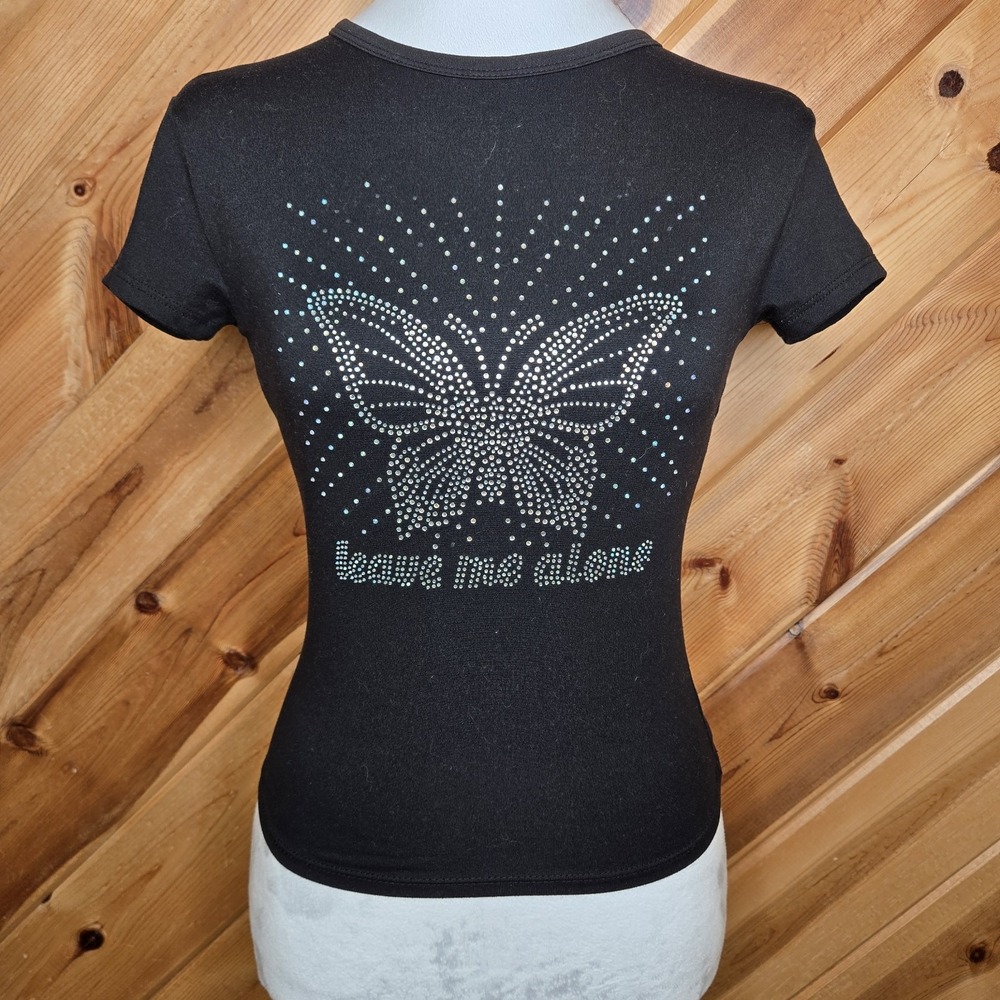 Y2K Rue 21 Baby Tee Rhinestone‎ Butterfly Whimsygoth Grunge XS Stretchy
